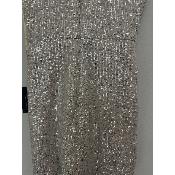 New Ieena For Mac Duggal Silver Sequined V-Neck Dress 26496 Size 2 - Picture 9 of 10